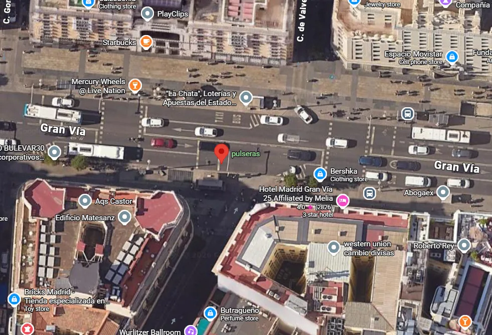 Map showing Gran Vía 27 pickup location