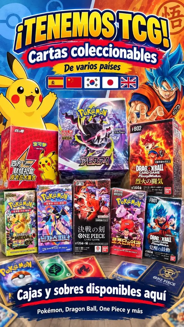 Cartas coleccionables: cajas y sobres de Pokémon, Dragon Ball y One Piece